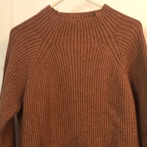 Brown mock turtleneck ribbed sweater